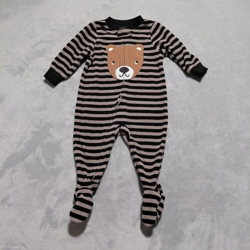 Carter's 6M Footed Fleece Full Zip Pajamas Bear Face Striped